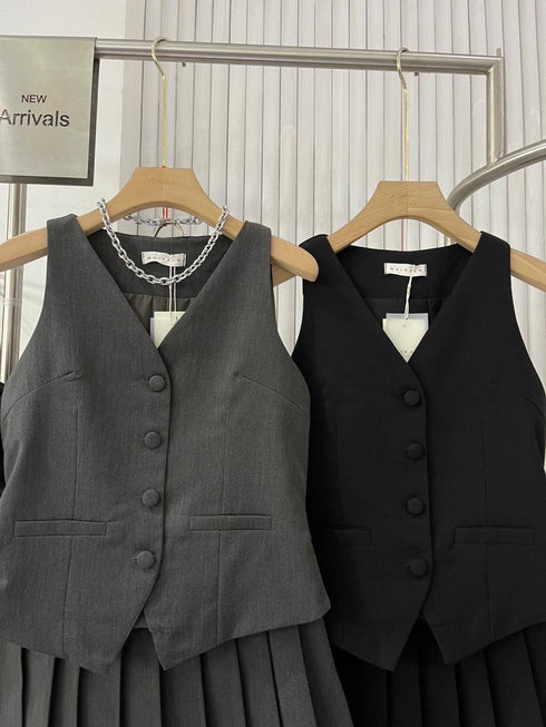 Women Vest With Pleated Skirts Co-Ord Sets